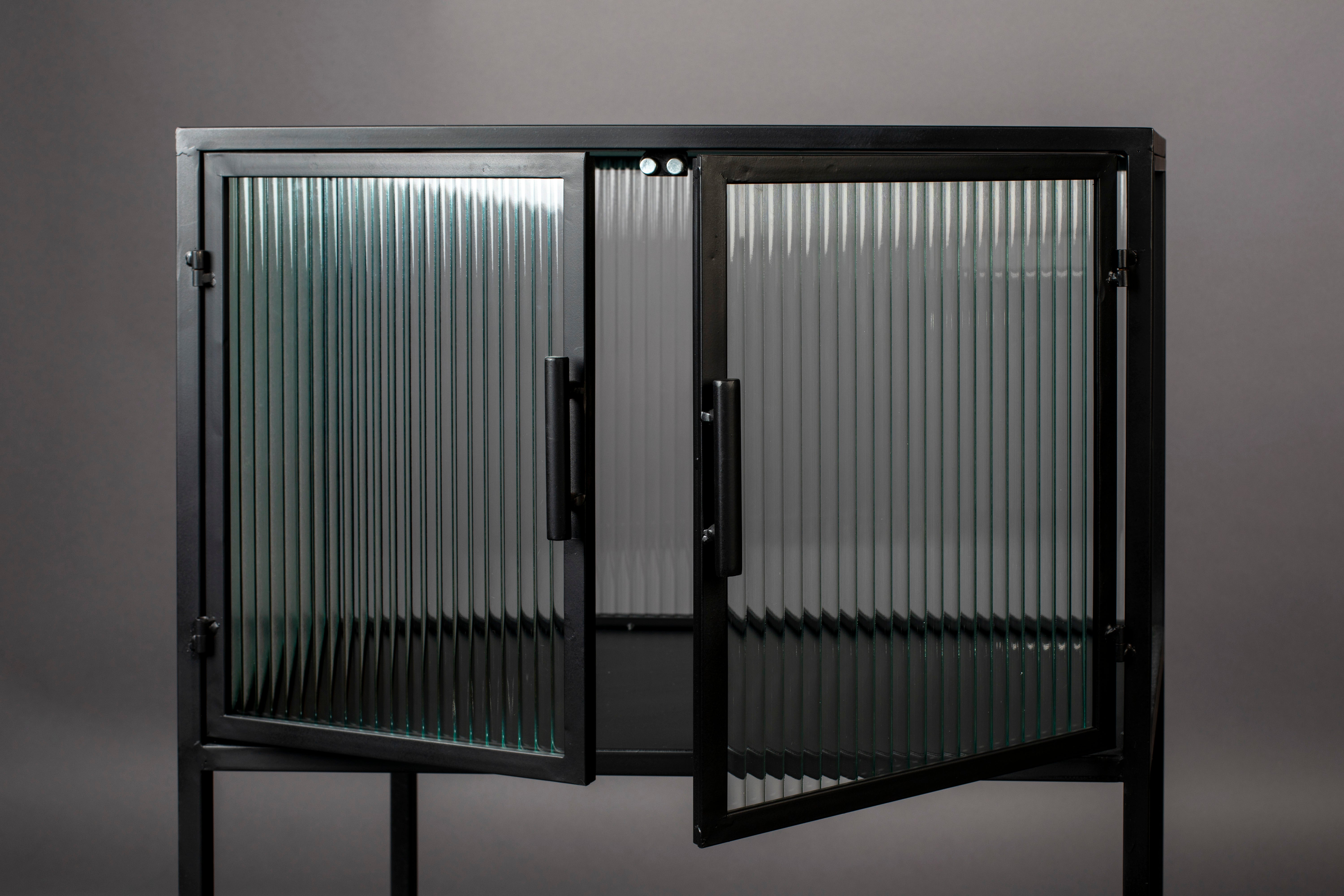 Dutchbone Boli Black Steel & Ribbed Glass Cabinet Small
